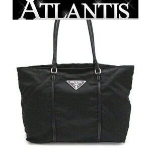Prada Triangle Logo Zippered Tote Bag Black Nylon Leather